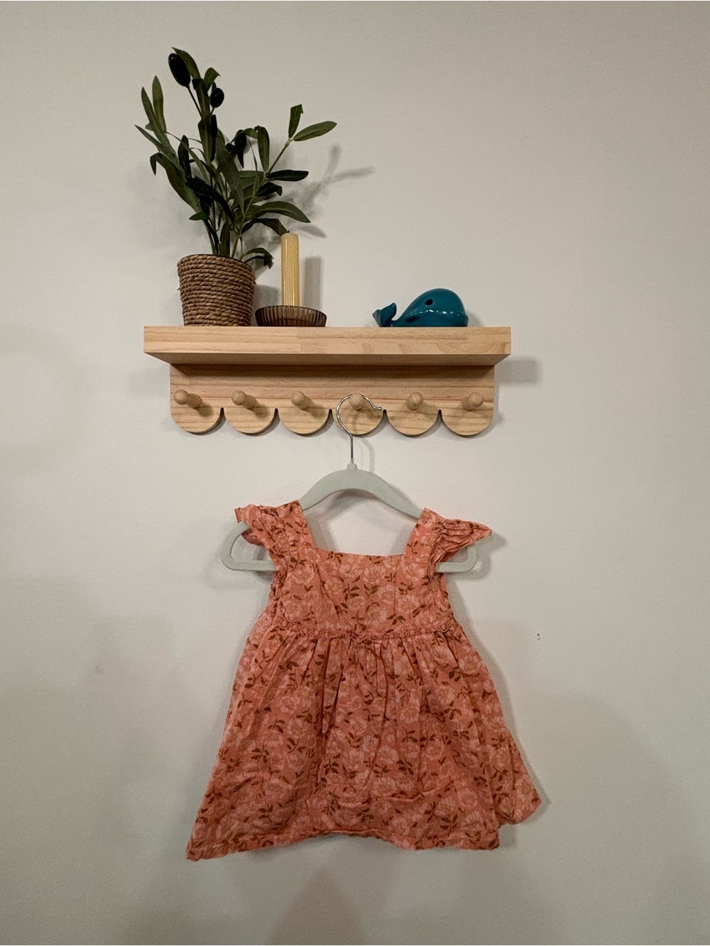 Girls Floral Ruffle Sleeve Dress in Coral Pink